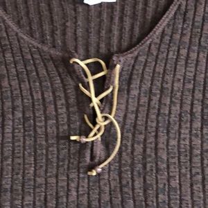 Super soft brown sweater leather rope accents XL